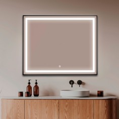 Espejo Rectangular LED marco negro + Sensor Touch B-962