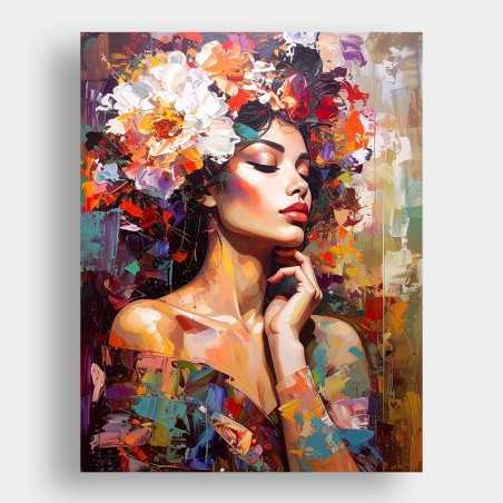 Cuadro Mujer con Tocado Floral /A