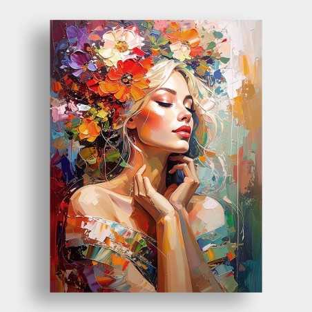 Cuadro Mujer con Tocado Floral /B
