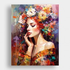 Cuadro Mujer con Tocado Floral /C