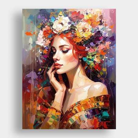 Cuadro Mujer con Tocado Floral /C